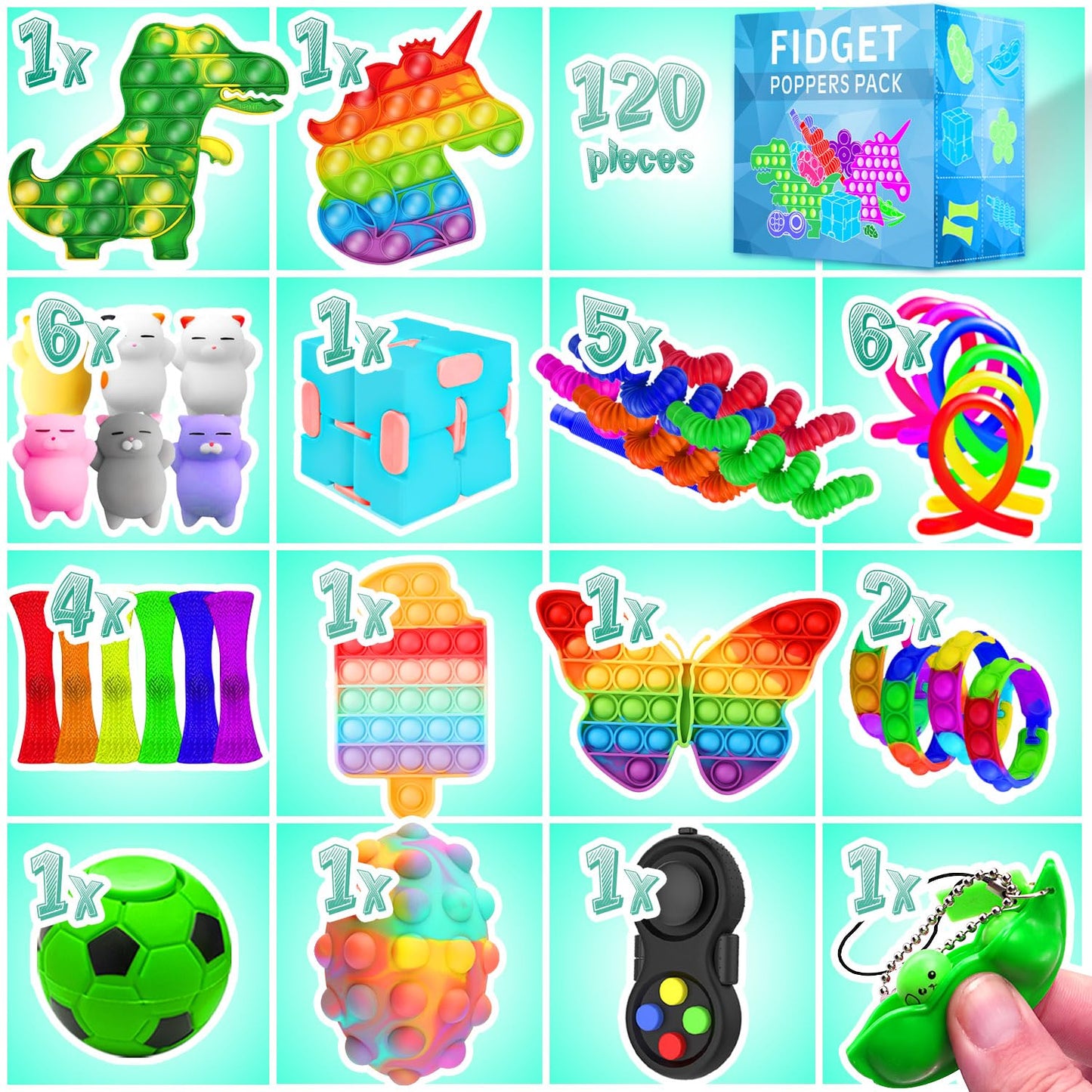 MOZACI Fidget Toys, 120 Pack Fidgets Set Stocking Stuffers for Kids Party Favors Autism Sensory Toy Bulk Adults Kids Boys Girls Teens Stress Autistic ADHD Anxiety Carnival Treasure Classroom Prizes