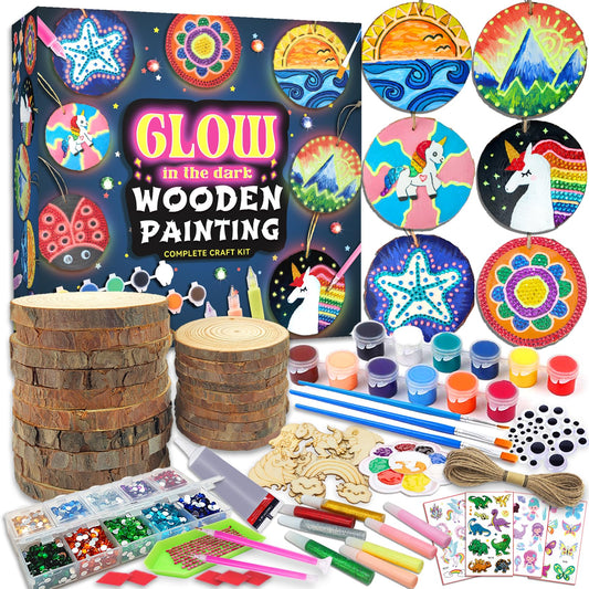 klmars Kids Wooden Painting Kit-Glow in The Dark-Arts & Crafts Gifts for Boys Girls Ages 5-12-Craft Activities Kits - Creative Art Toys for 5, 6, 7, 8, 9, 10, 11 & 12 Year Old Kids