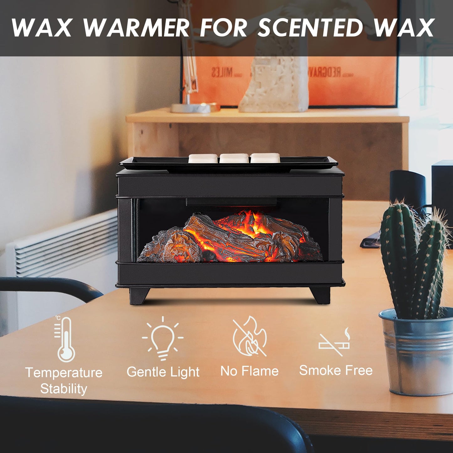 YSong Freestanding Fireplace Wax Warmer,Wax Warmer for Scented Wax,Electric Wax Melt Warmer,Full Metal Wax Melter,Wax Burner Fragrance Warmer for Home Office Gifts&Decor (Three-Sided Glass)