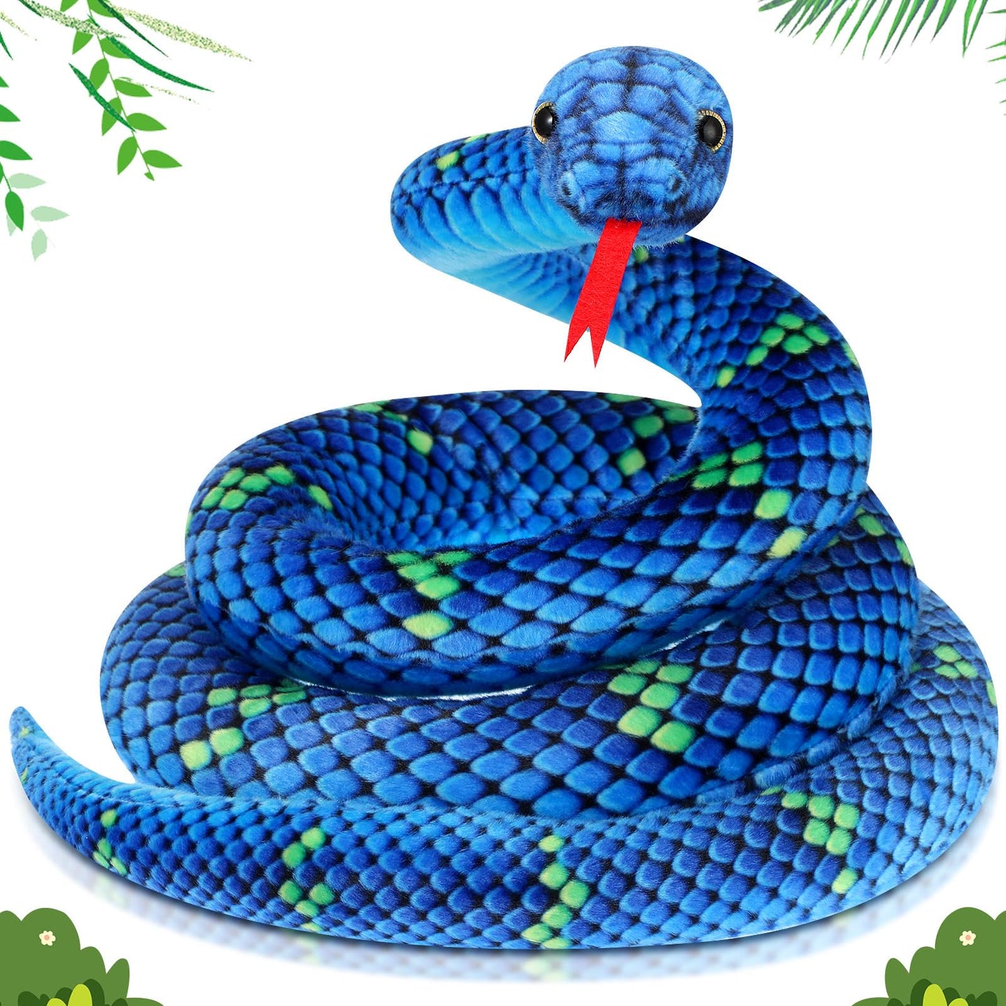Hiboom Giant Snake Plush 71 Inch Large Stuffed Animal Realistic Stuffed Lifelike Snake Toy Gifts for Birthday Party Decoration Halloween Carnival Prank Props (Teal)