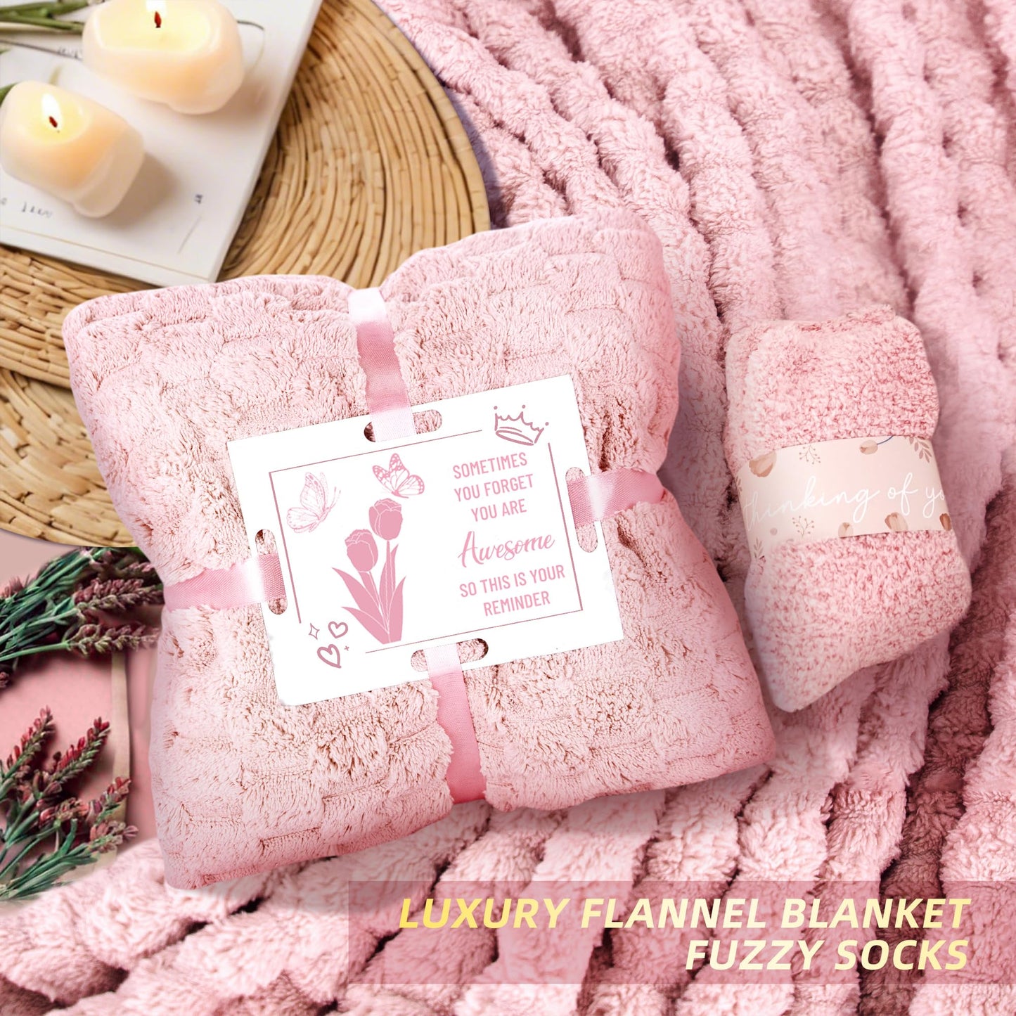 15PCS Birthday Gifts for Women, Relaxing Spa Basket With Luxury Flannel Blanket and 40 oz Tumbler - Care Package for Her, Mom, Wife, Friends - Valentine's, Mother's Day, Christmas