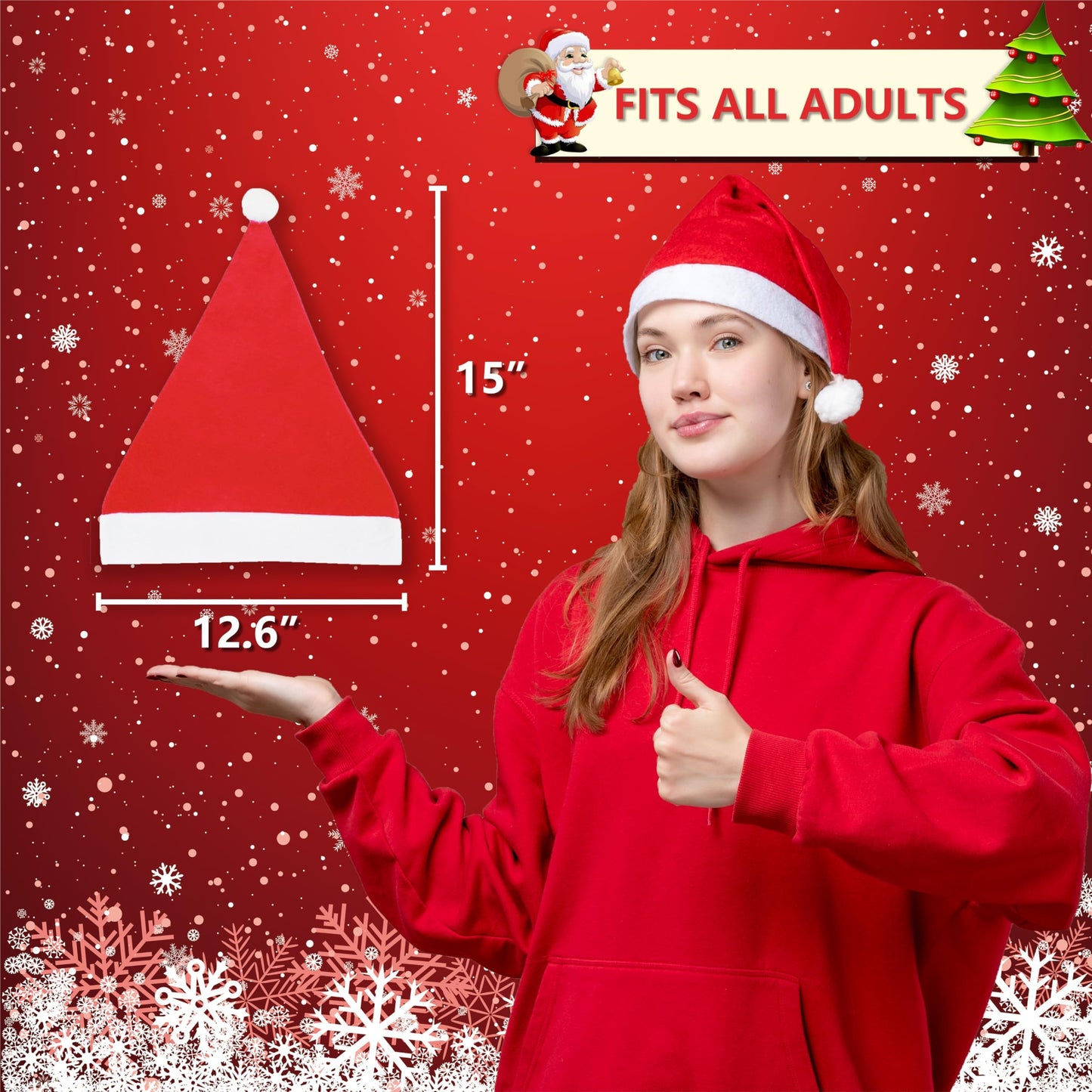 SORANGEUN 48pcs Santa Hats - Bulk Classic Christmas Hats for Adults, Red Nonwoven Gorros De Navidad
