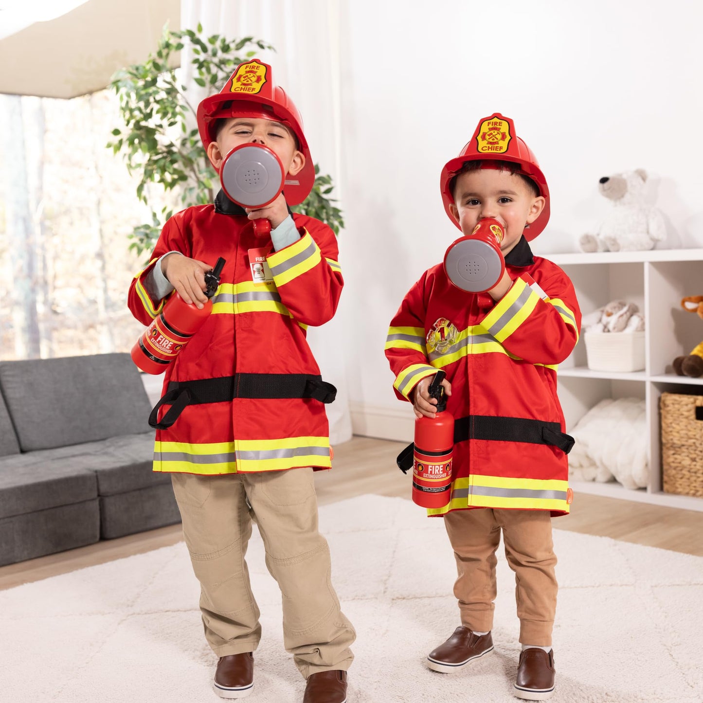 Melissa & Doug Fire Chief Role Play Costume Dress-Up Set Pretend Fire Fighter Outfit With Realistic Accessories, Firefighter Costume For Kids And Toddlers Ages 3+