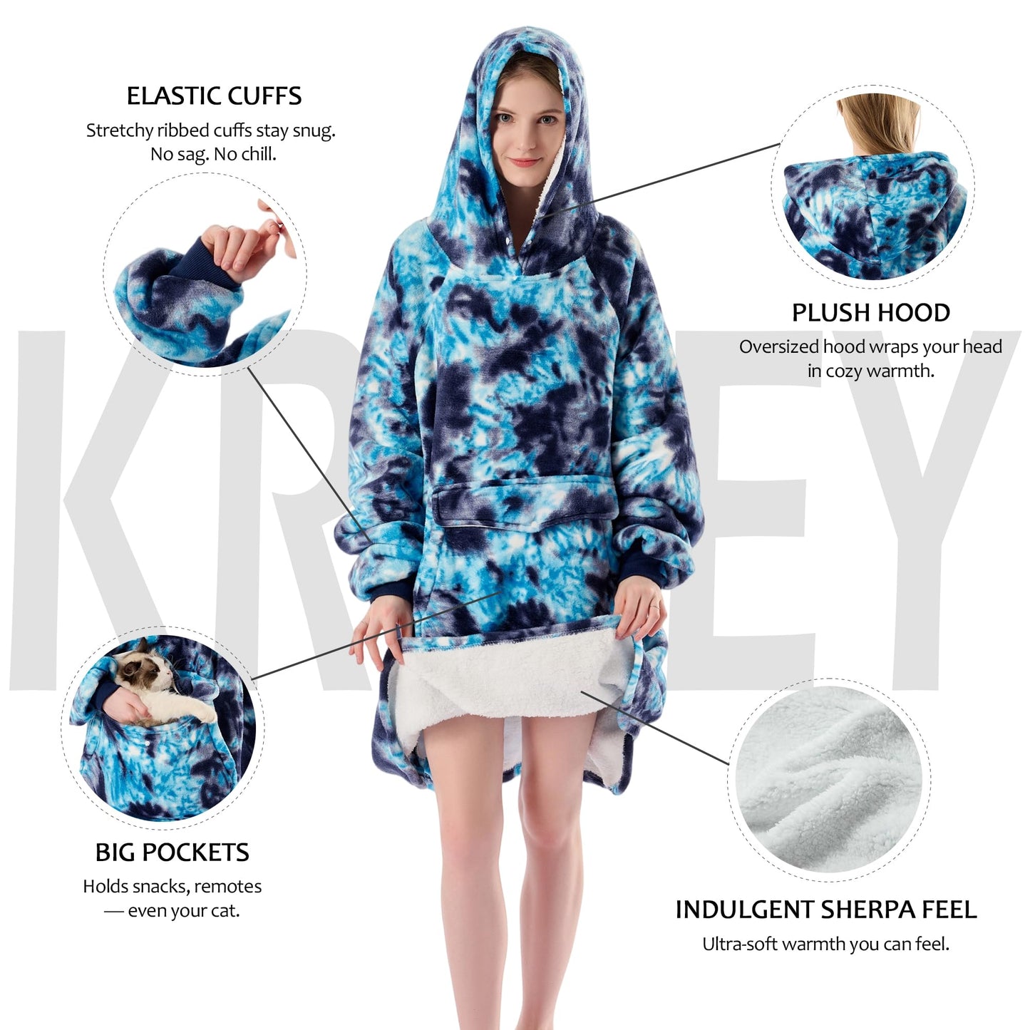 Krifey Wearable Blanket Hoodie, Oversized Sherpa Hooded as Birthday Gifts for Mom Women Girlfriend Men, Cozy Sweatshirt with Giant Pocket