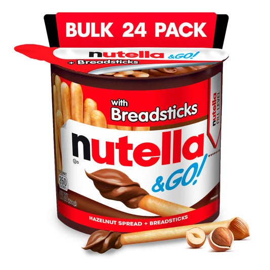 Nutella & GO! Bulk 24 Pack, Hazelnut and Cocoa Spread with Breadsticks, Stocking Stuffers, Snack Cups, 1.8 oz Each