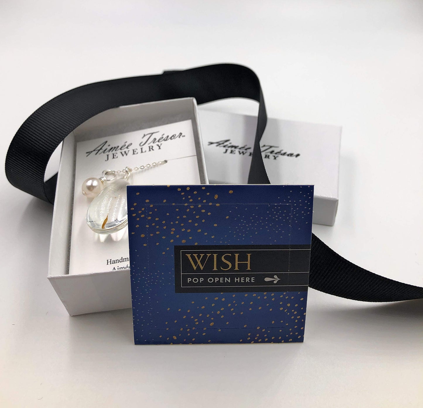 Popular Glass Dandelion Wish Pendant Necklace with Crystal Pearl Charm on 18 Inch Sterling Silver Chain, Beautifully Elegant Gift, by Aimee Tresor Jewelry