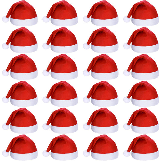 Geyoga 24 Pcs Soft Santa Hat Bulk Women Men Christmas Non Woven Fabric Santa Claus Hat with Pom Xmas Party Supply Decor(11.81 x 15.75 Inch,Red)