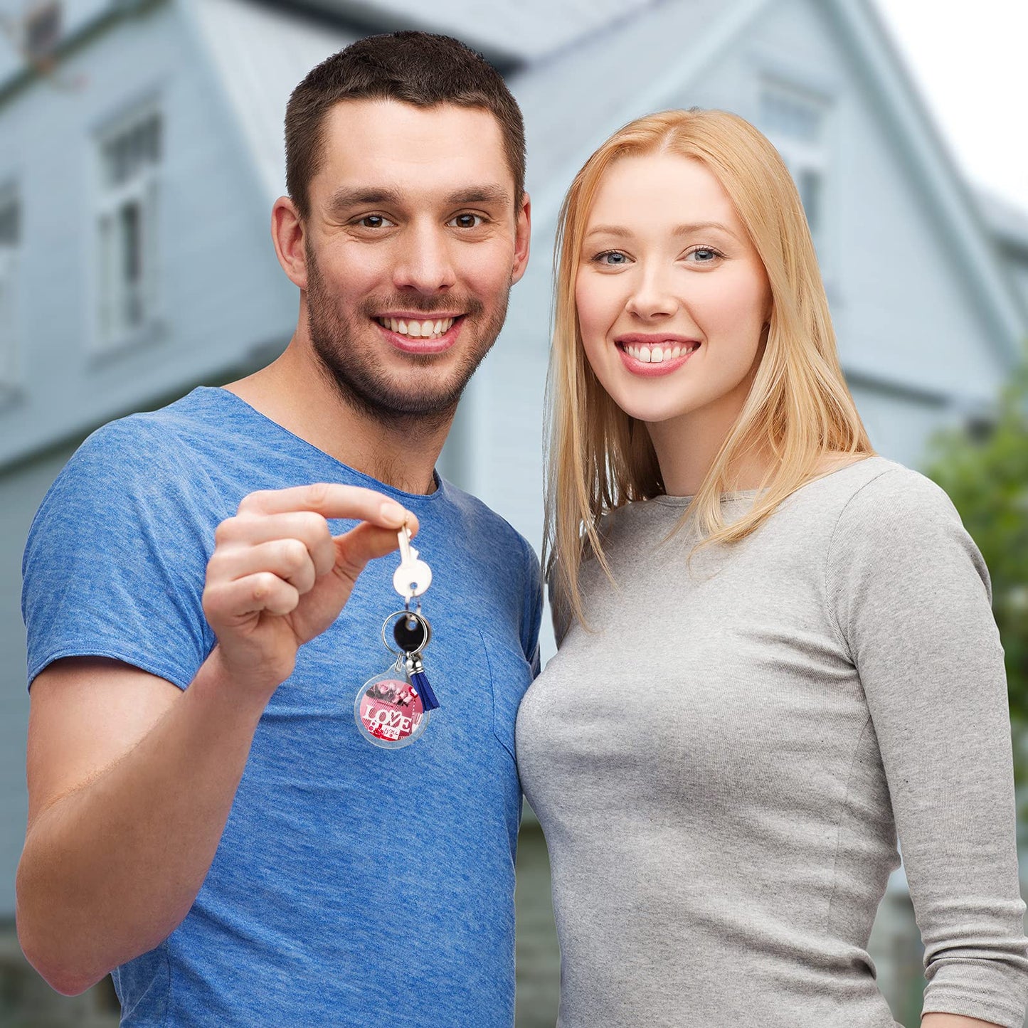 Yaomiao 50 Sets Acrylic Photo Frame Keychain with Tassels, Snap-In Custom Insert Photo Keyring Clear Blank Picture Keyring