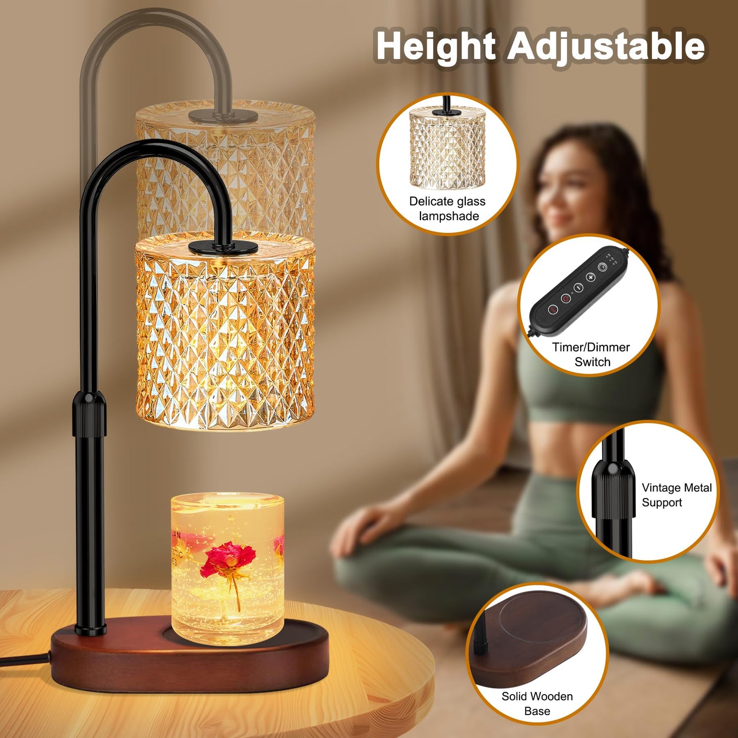 ZENLEA Candle Warmer Lamp with Timer, Wax Melt Warmer with Timer and Dimmer, Adjustable Height Lamp Candle Warmer for Jar Candles, House Warming Gift for Women & Mom, Ideal Christmas Gift