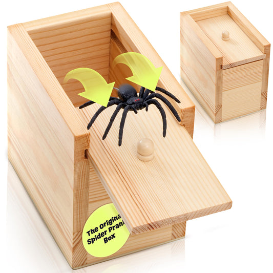 FunFamz The Original Spider Prank Box- Funny Wooden Box Toy Spider Prank, Hilarious April Fools Day, or Birthday Surprise Toy and Gag Gift Practical Joke Bromas Kit