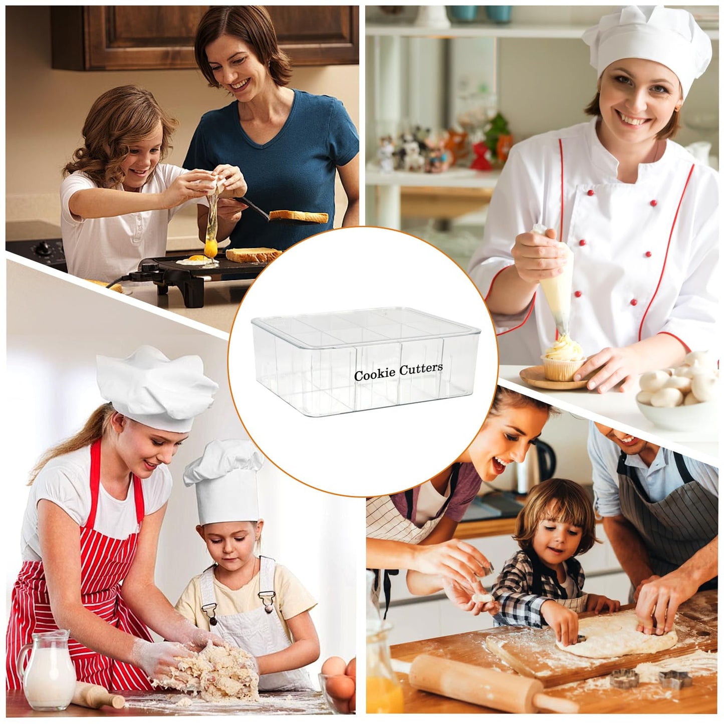 Yomjarl Cookie Cutter Tool Storage Box,Cake Decorating Supplies Accessories Bins,Baking Storage Containers,Transparent Dustproof Lid,biscuits Cutter Organizer Storage with 8 Adjustable Compartment