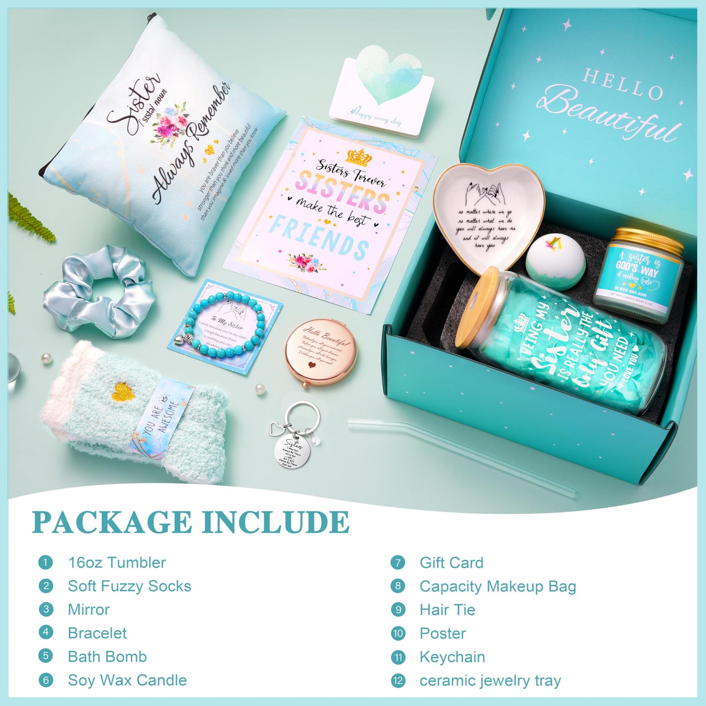 Sisters Birthday Gifts for Women Teen Girl, Best Friend Birthday Gifts Unique Friendship Gifts for Bestie BFF Friends Female Soul Sister Birthday Christmas Gift (Sisters Gifts-Blue)