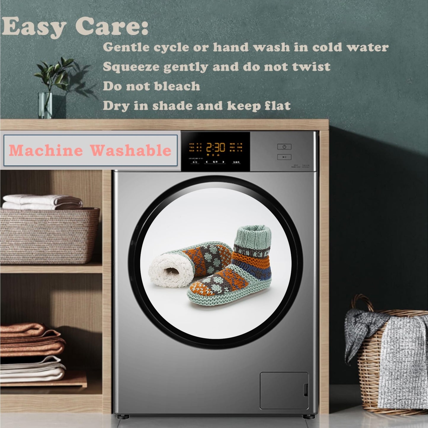 The Metluks Warm Slipper Socks for Women, Winter Fuzzy House Shoes Indoor, Cozy Christmas Gifts for Mom Grandma Unique Adult Size 9-11 Teal