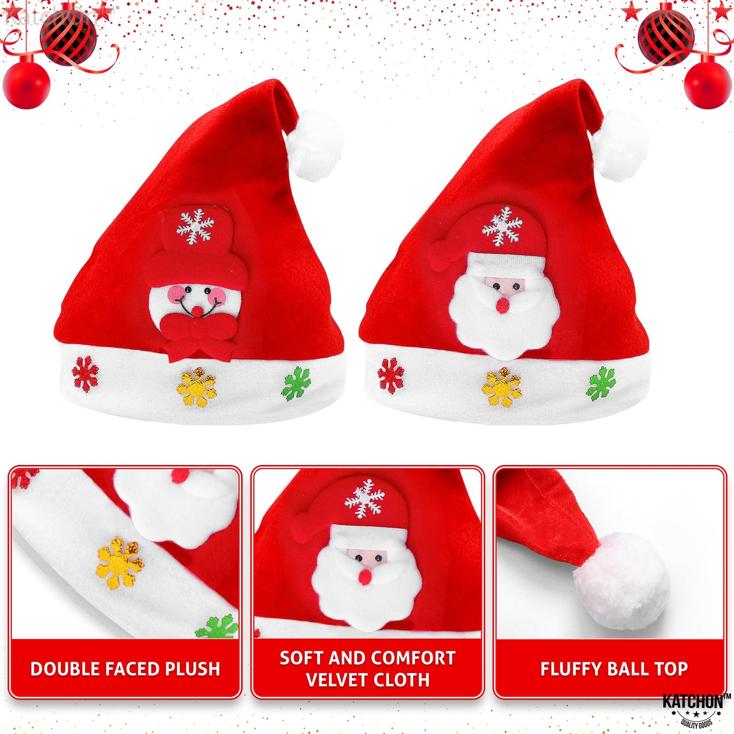 KatchOn Red Santa Hats for Kids - Pack of 2, 6.5x13 Inch | Christmas Party Favors and Decorations | Santa Claus Hats for Boys and Girls