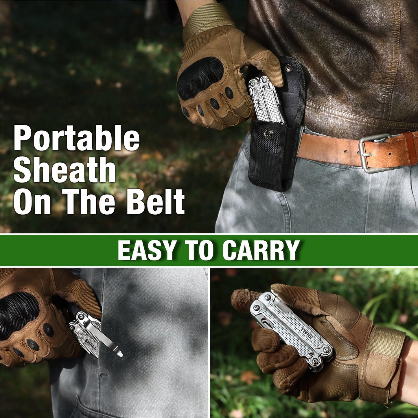 SHALL Multi Tool, 18-in-1 Multitool Pliers, Stainless Steel Multi-tool Pocket Knife w/Screwdriver Bit & Universal Socket, Self-locking Multipurpose Tool w/Sheath for Camping Fishing Survival Hunting