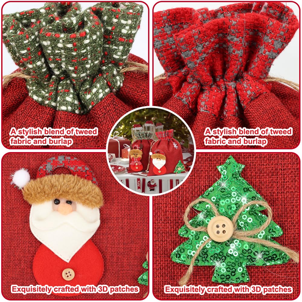 HRX Package 3D Christmas Gift Bags, 16x11 10.5x8 inch Xmas Drawstring Wrapping Bags Pouches for Holiday Goodie, Presents, Stocking Stuffers (5pcs)