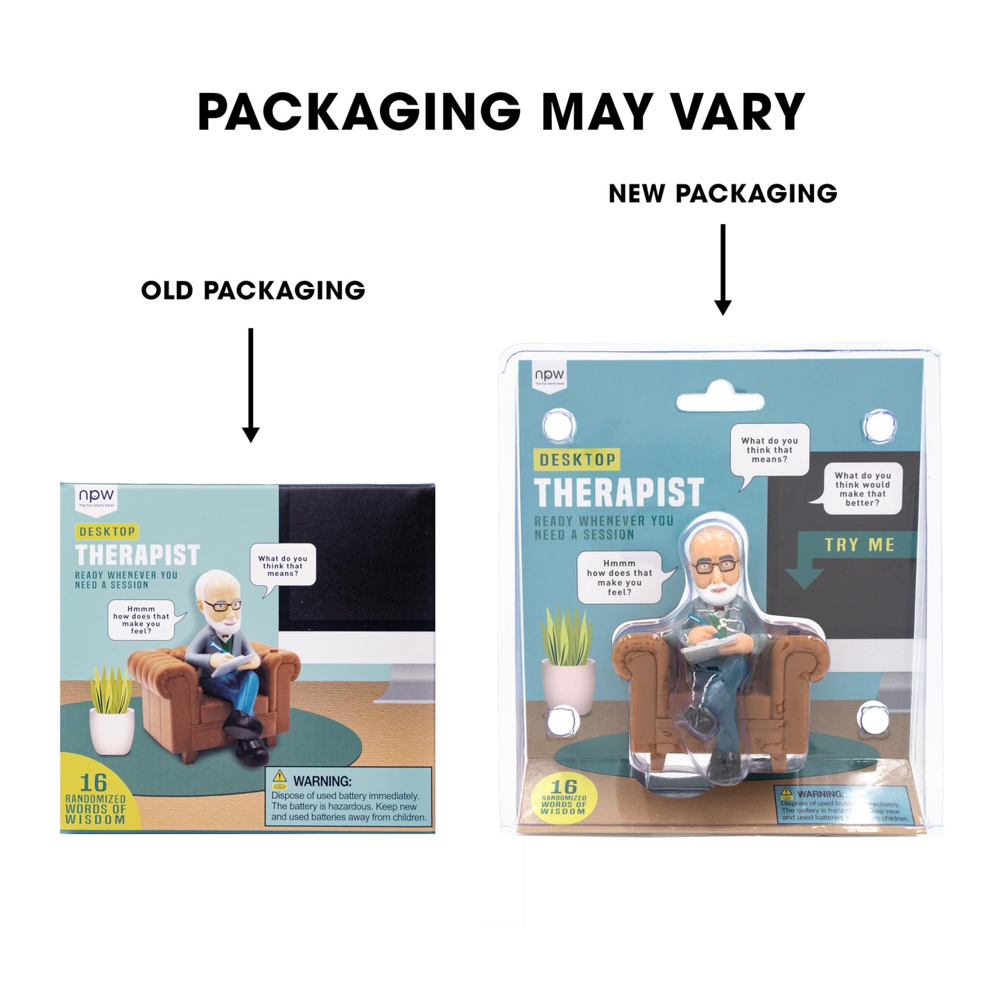 NPW Desktop Therapist, Novelty Prank Gift for Kids & Adults, Funny Sound Machine with 16 Sound Phrases of Emotional Support, Batteries Included