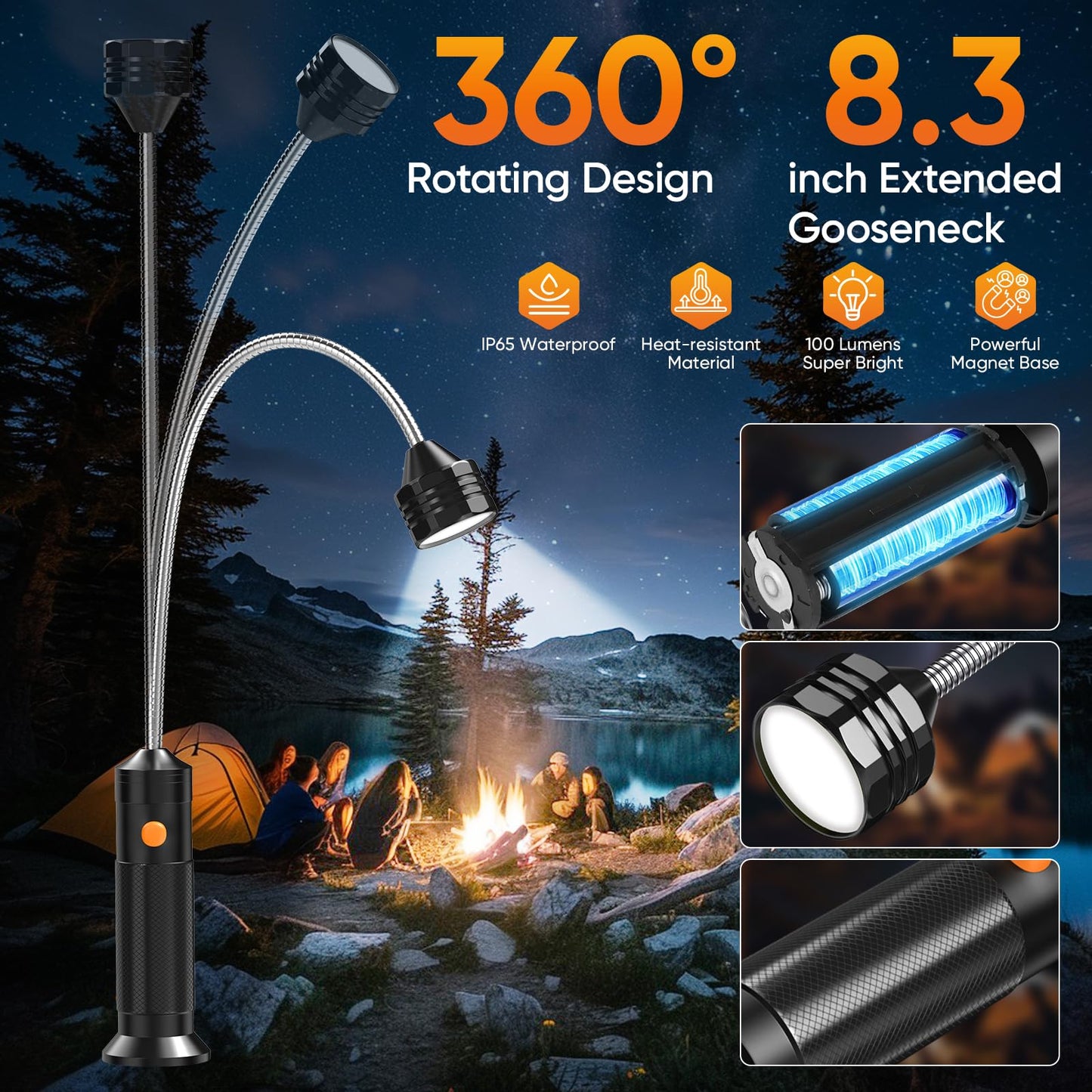 Grill Light BBQ Grilling Accessories: 2025 Unique Mens Gifts for Christmas Birthday - Cool Gifts for Dad Husband Grandpa - Outdoor Bright Magnetic LED Light Smoker Accessories Tools 2 Pack