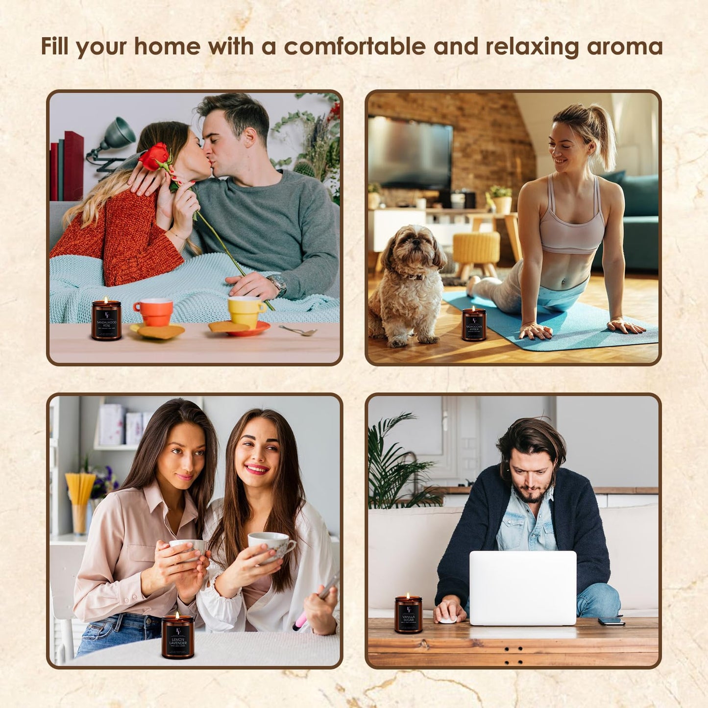 Scented Candles for Home Scented Aromatherapy Candles, 4 Pack 28 Oz Soy Wax Candle Gift Set for Women Men (Lemon Lavender/Vanilla Sugar/Sandalwood Rose/Moroccan Amber)