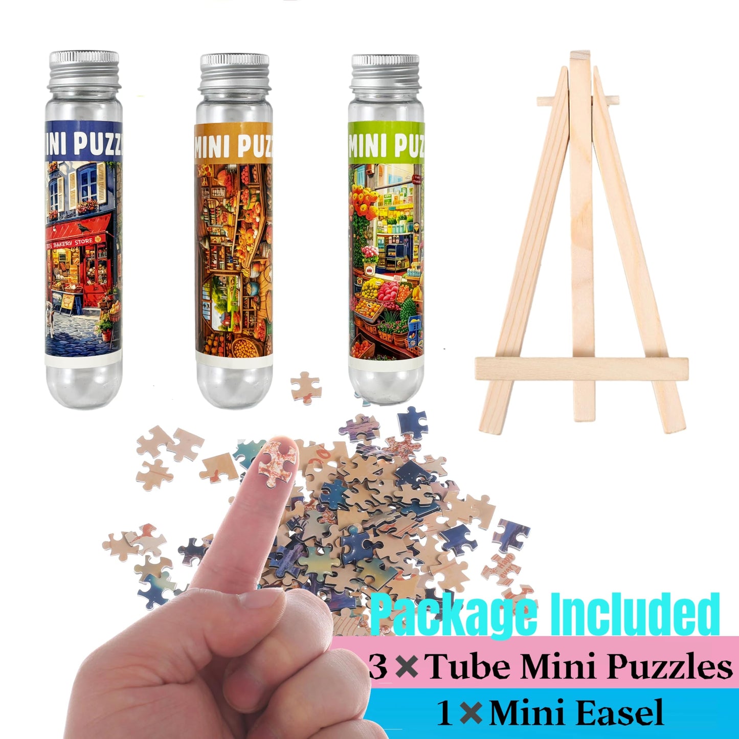 BJscoe 3 Packs Mini Jigsaw Puzzles, 150 Pieces Each, Vintage Streetscape Oil Painting, Retro Style, Cardboard Material, 6 x 4 Inches, 3 Count, For Adults