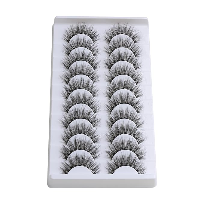 SUNWELL False Eyelashes 16mm Mink Lashes Faux Mink Lashes 8D Fluffy Strip Eye Lashes Wispy Soft Luxury Volume Fake Eyelashes 10 Pairs Pack