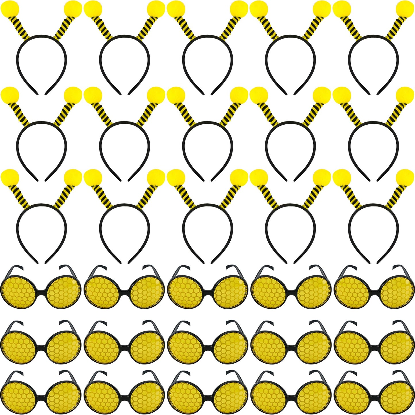 Trounistro 30 Pack Bee Antenna Headband and Glasses Set Bumblebee Headband with Bee Sunglasses Bee Costume Accessories for Birthday Halloween Dress up Yellow