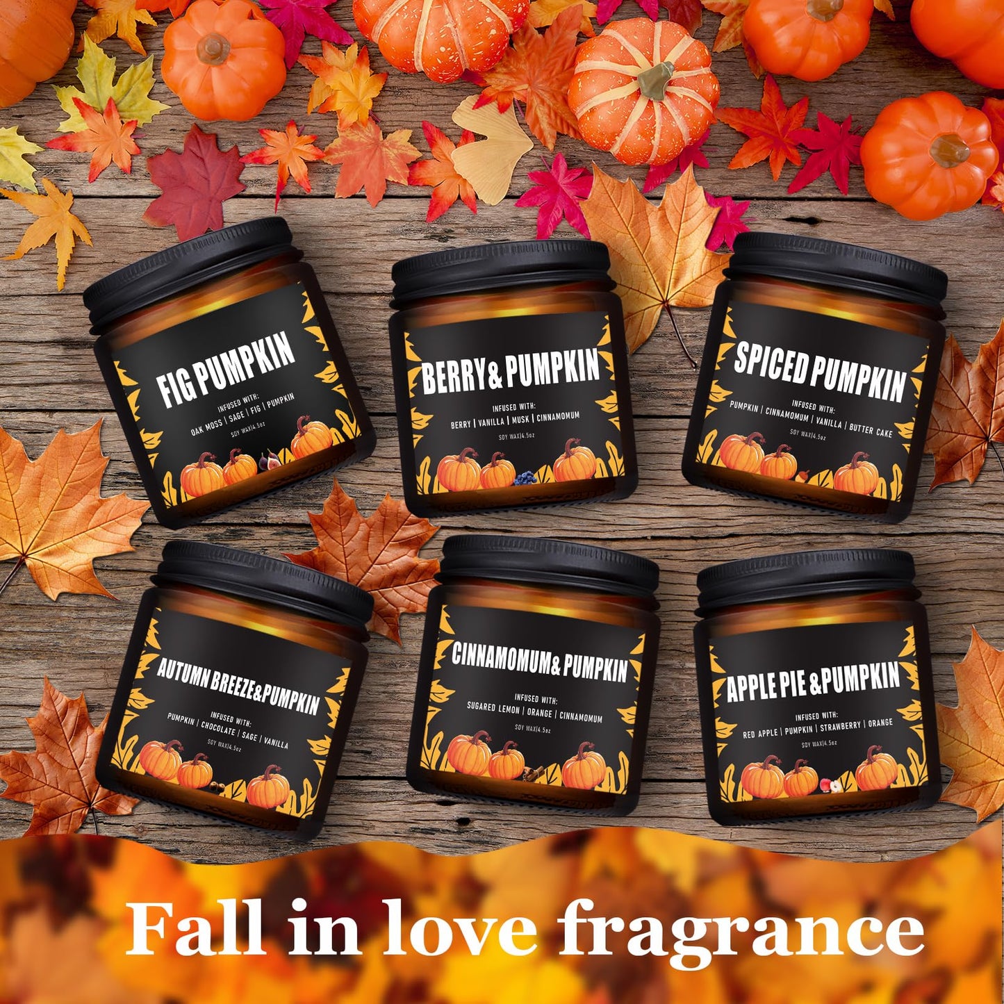 Fall Candle Set/6Pack Pumpkin Scented Candles for Home - Candle Gifts for Women Men, Soy Candles | Jar Candle Scents of Berry, Sugared Lemon, Spiced Apple Pie,Autumn’S Breeze,Cinnamon,FIG Pumpkin