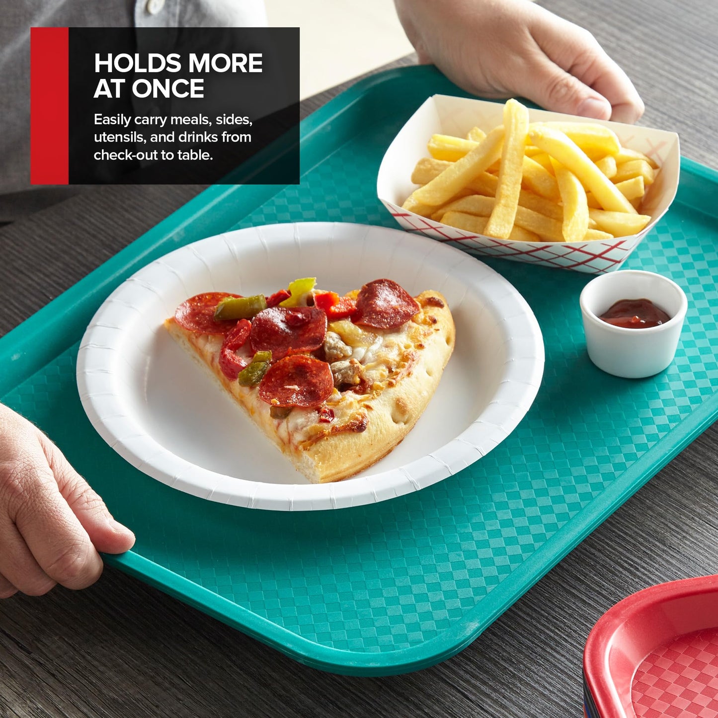 Stock Your Home Large Plastic Serving Trays for Fast Food (Set of 6) 16” x 12” Multicolor Cafeteria Tray for Lunch, Restaurant, Café, Craft Service Carts