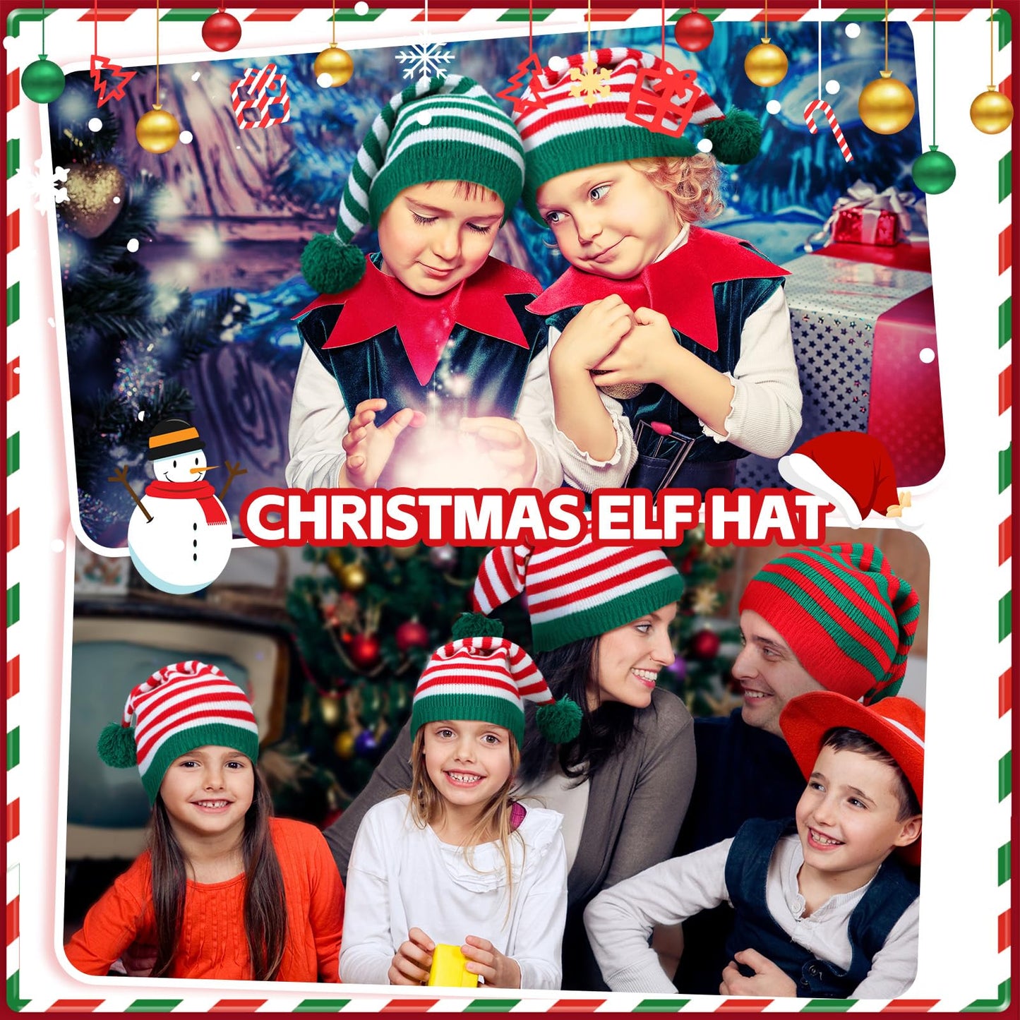 Ramede 12 Christmas Knitted Elf Hats Santa Hat for Adults Xmas Beanie Winter Hats with Pompom Bulk Crochet Caps for Women Men(Vivid Color,Stripe)