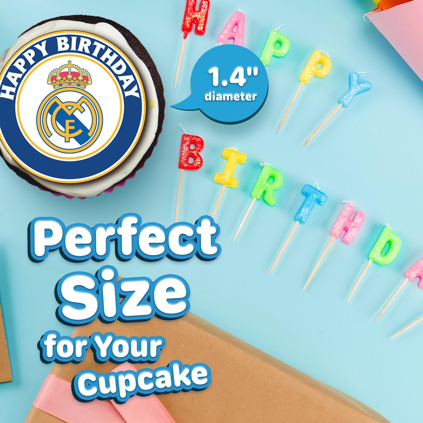 30 x Edible Cupcake Toppers – Madrid's Football Themed Collection of Edible Cake Decorations | Uncut Edible on Wafer Sheet