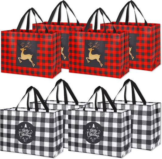 YANGTE 8 Pack Extra Large Christmas Gift Bags, Reusable Tote Bags with Handle Non-Woven Christmas Grocery Shopping Totes for Holiday Xmas, 16.9 * 12.6 * 6.8"