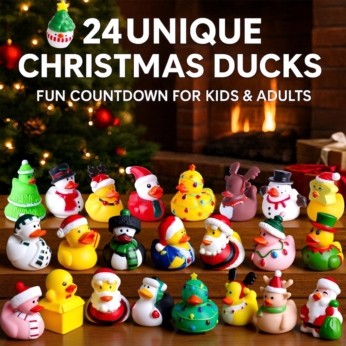 Intever 2025 Advent Calendar Christmas Ducks – 24 Days of Surprise Rubber Duck Gifts | Fun Holiday Countdown Toy Set for Christmas Party Favors, Stocking Stuffers & Decorations for Toddlers, Boys & Girls