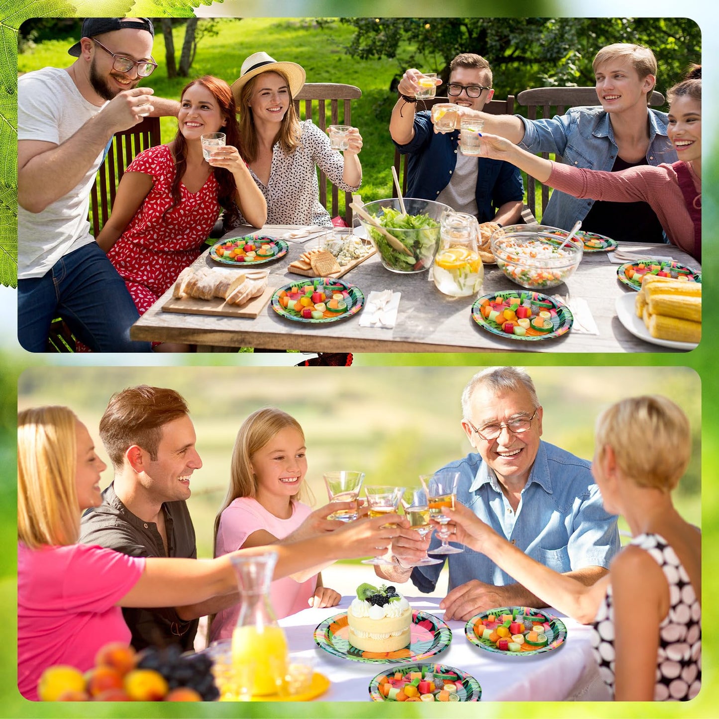 Honoson 100 Pcs Tropical Nights Paper Plates Hawaiian Party Supplies 7 Inch 9 Inch Disposable Luau Party Paper Plates for Summer Holiday Beach Bbqs Pool Tableware Supplies