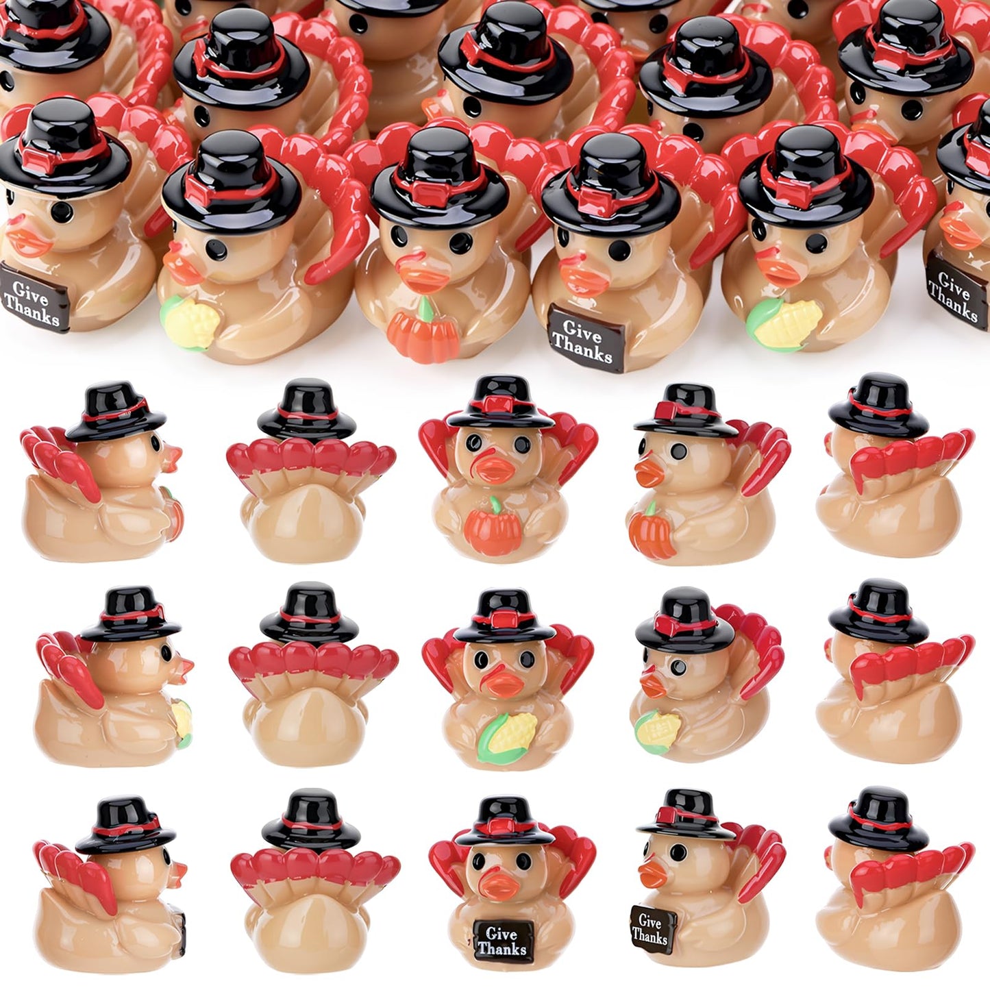 GGSTDDUP 60 Pcs Thanksgiving Mini Resin Ducks, Tiny Turkey Ducks, Miniature Turkey Figurines, Novelty Thanksgiving Party Favors Gift Decoration (Give Thanks, Corn, Pumpkin)