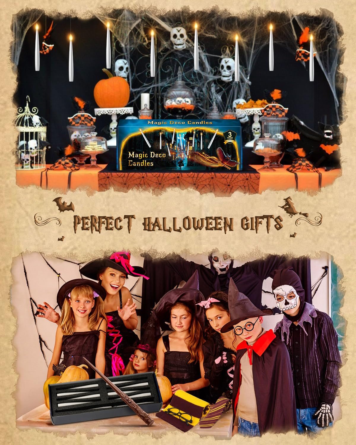 Floating Candles with Wand Remote 18PCS - Magic Hanging Candle with Glasses, Tie, Scarf, Flameless Taper Candles Floating Lights Gifts for Halloween Decorations Christmas Wedding Birthday Party Decor