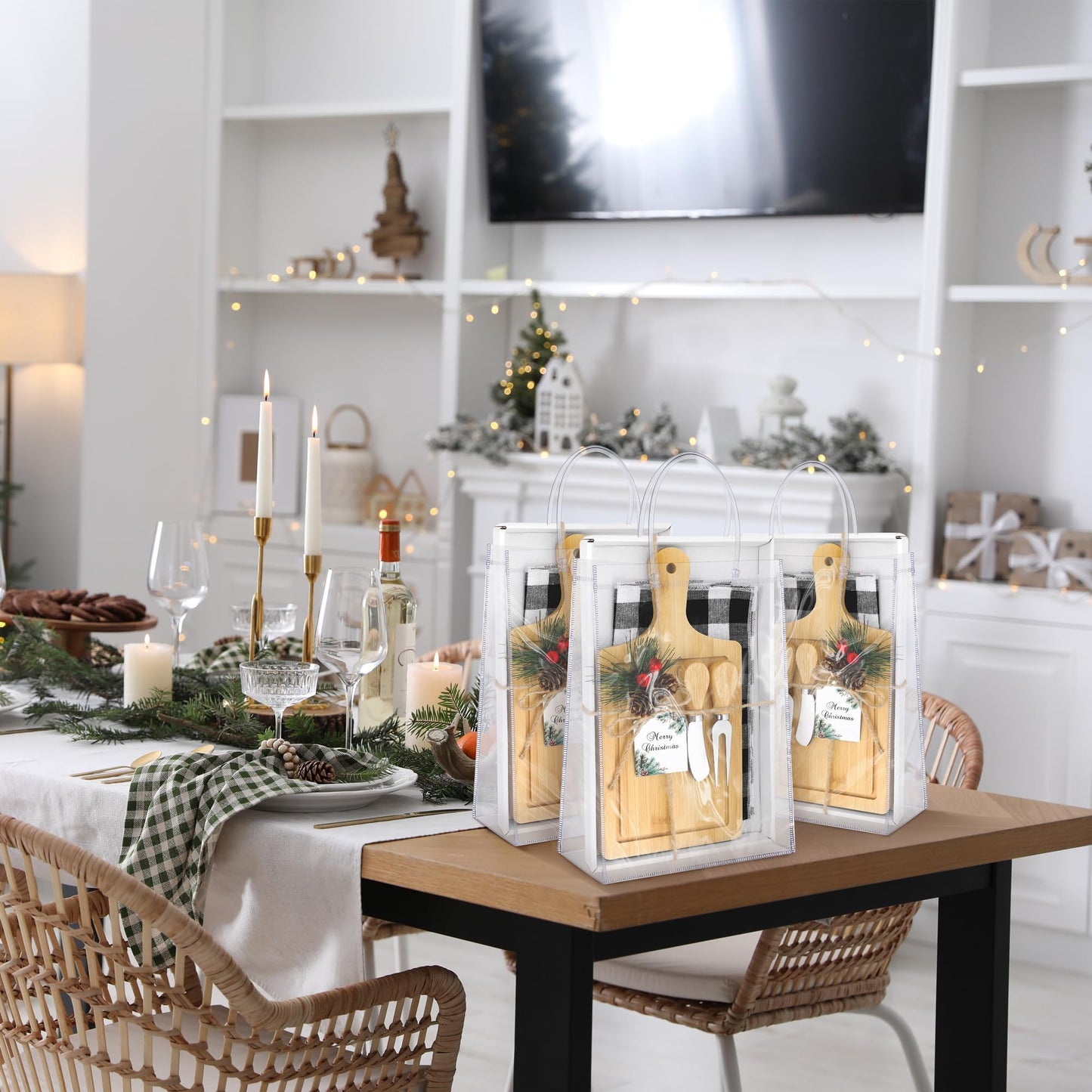 Kochorie 6 Sets Christmas Gifts Square Cheese Board Baby Bridal Shower Prizes for Game Winners Mini Cutting Board Tray with Cheese Knives Forks Kitchen Towels Christmas Party Supplies for Guests