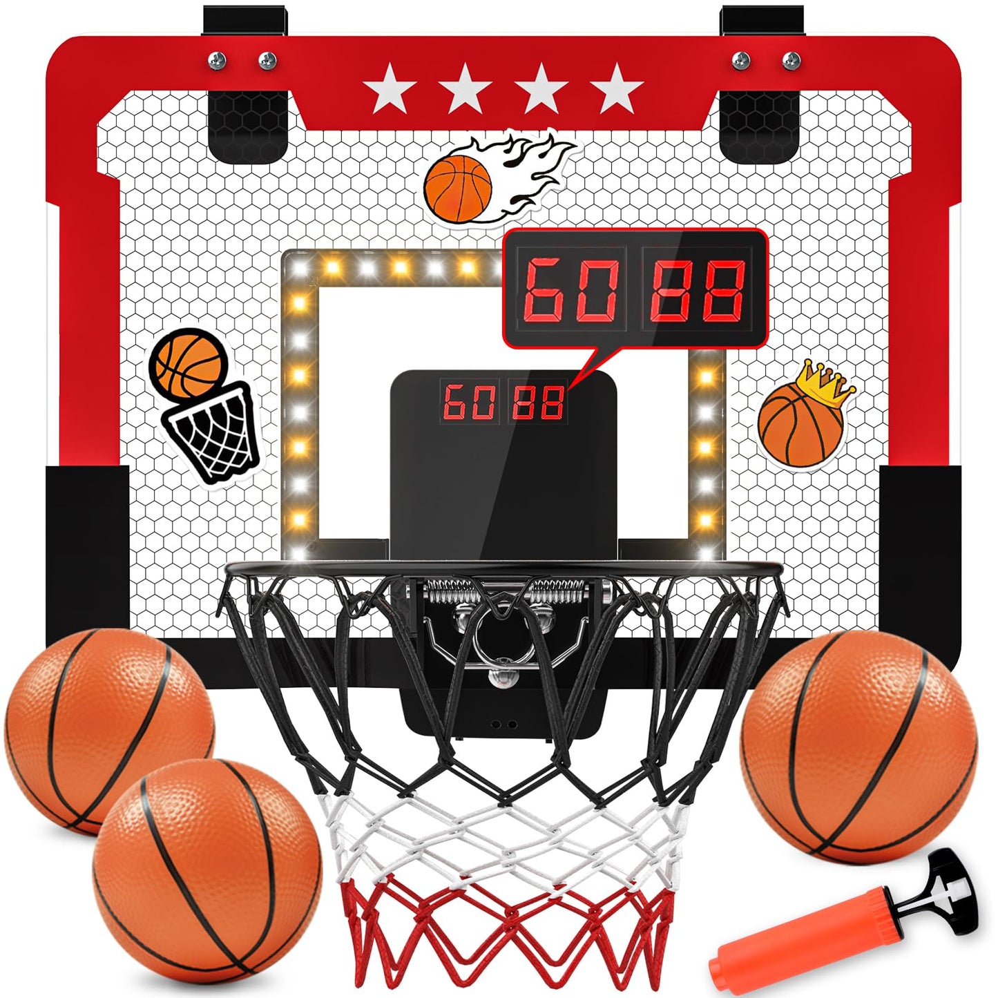 Indoor Basketball Hoop for Kids, Mini Basketball Hoop with Double Electronic Scoreboard and LED Light, Over The Door Basketball Gifts Toys for 5 6 7 8 9 10 11 12 Year Old Boys (West Red)