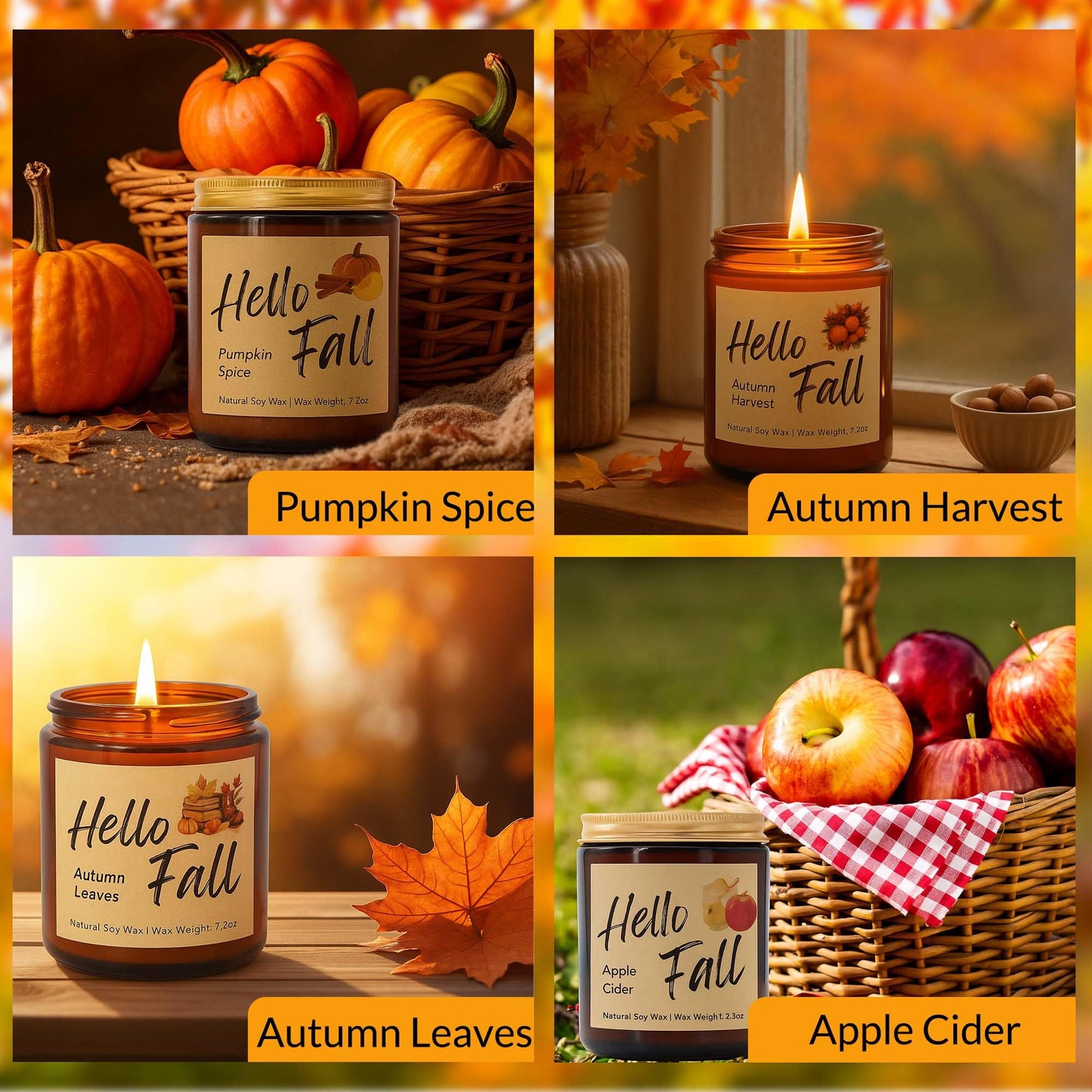 Lihome Fall Candles, Fall Decorations for Home - Fall Gifts for Women, Natural Soy Wax Scented Candles Set(4pcs)