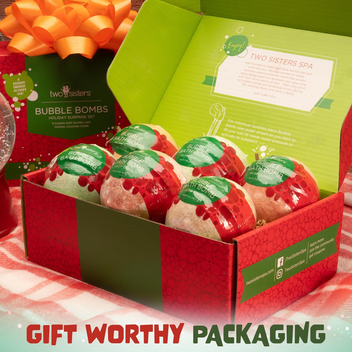 Christmas Bath Bombs for Kids with Surprise Toys Inside (6 Pack) - Holiday Gifts and Stocking Stuffers for Boys and Girls - Bubble Treats with Cheerful Scents, USA Made by Two Sisters