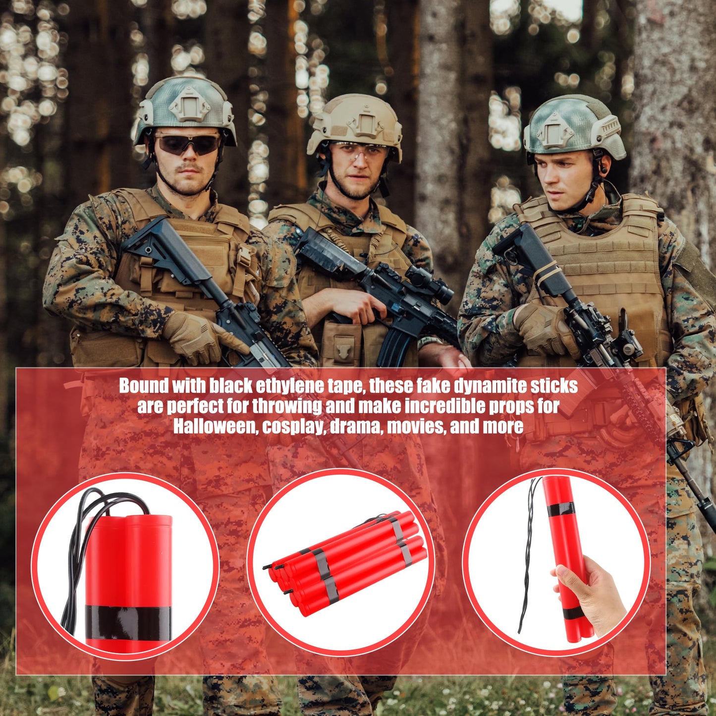 Hoarost 18 Sticks Fake Red Dynamite Prop Plastic Pretend Explosive Bomb Toy Simulation Dynamite Sticks for Prank Gag Film Costume Prop