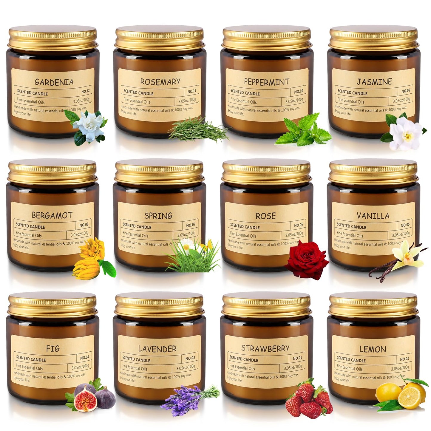 12 Pcs Scented Candles with Added Natural Essential Oils, 3.05oz, Suitable for Various Festivals, Parties, Yoga, and Home Scene.