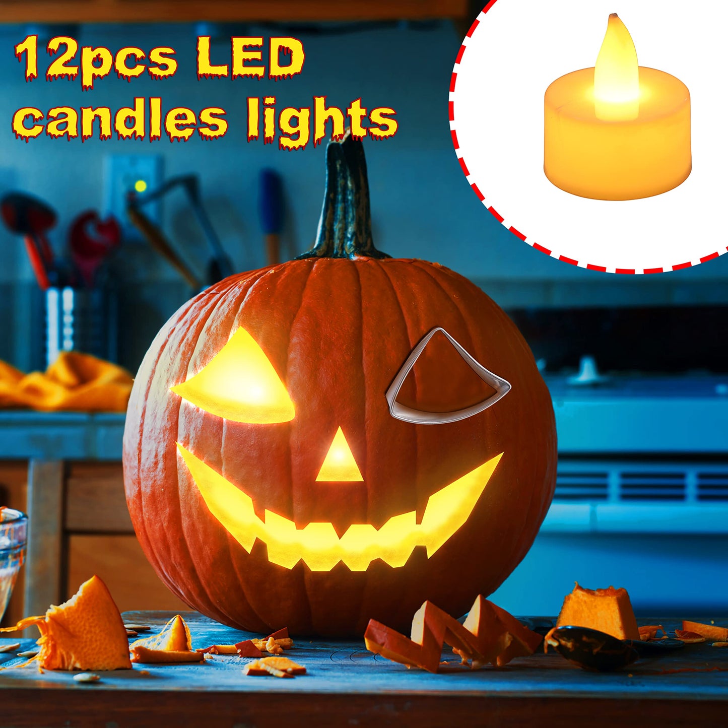 31PCS Pumpkin Carving Kit for Kids - Pumpkin Carving Tools Included Stainless Stencils with LED Candle Lights Halloween Decorations (Mallet Not Included)