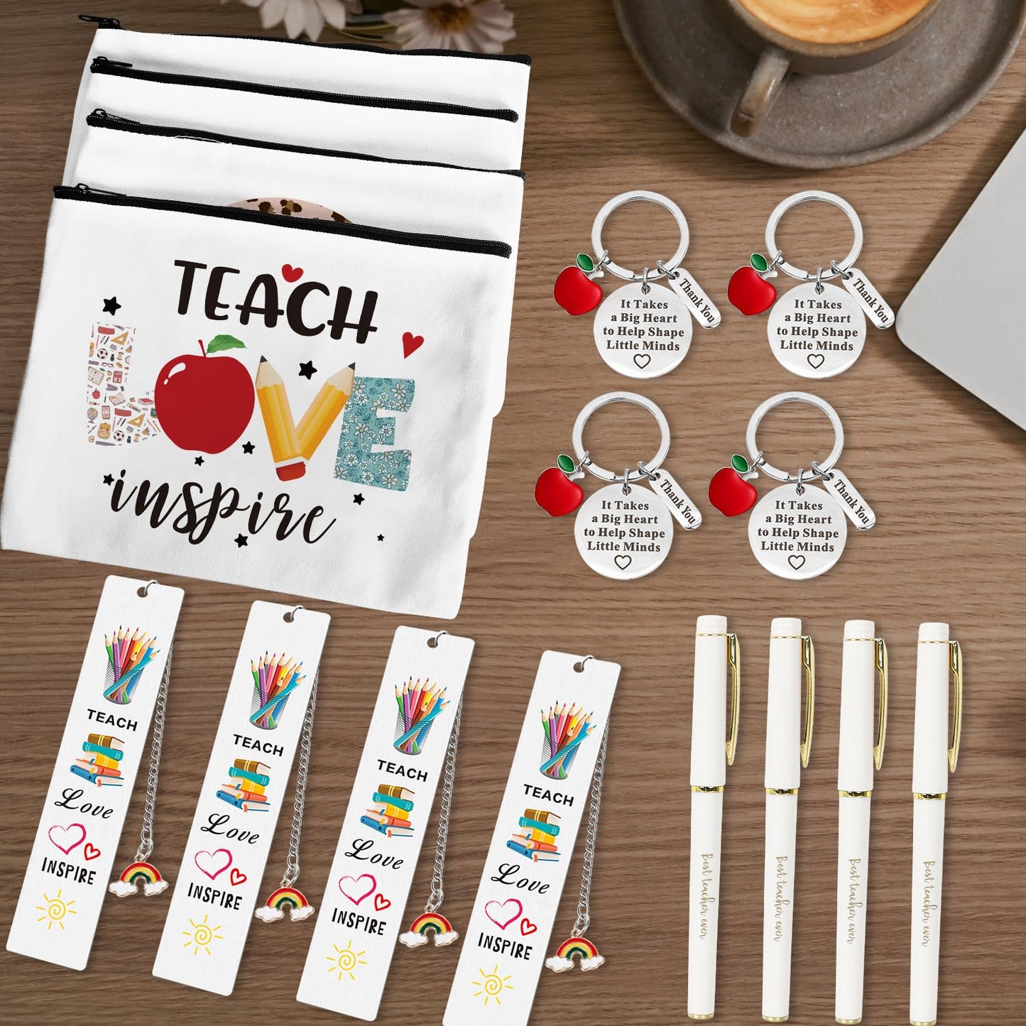 UAREHIBY 16 PCS Teacher Gifts in Bulk, Thank You Teachers Gifts With Makeup Bags, Teacher's Appreciation Week Keychain, Bookmark Gift for Teachers, Best Teacher Ever Pen Gift, Christmas Idea