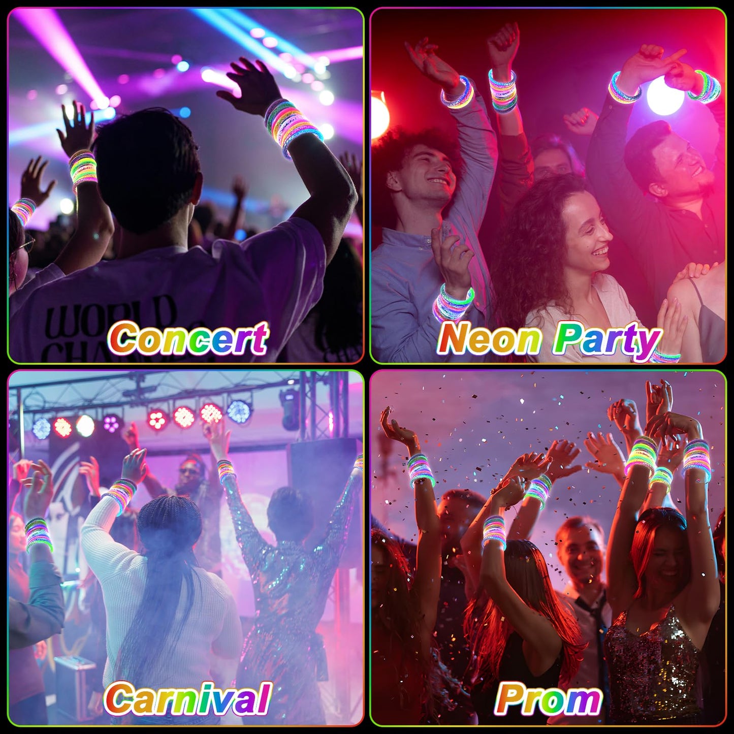 OLUPP 90 Pack Glow Bracelets, Glow in the Dark Party Supplies, 6 Color LED Light Up Bracelets for Adults & Kids Birthday Party Favors, Concert, New Year, Carnival, Raves