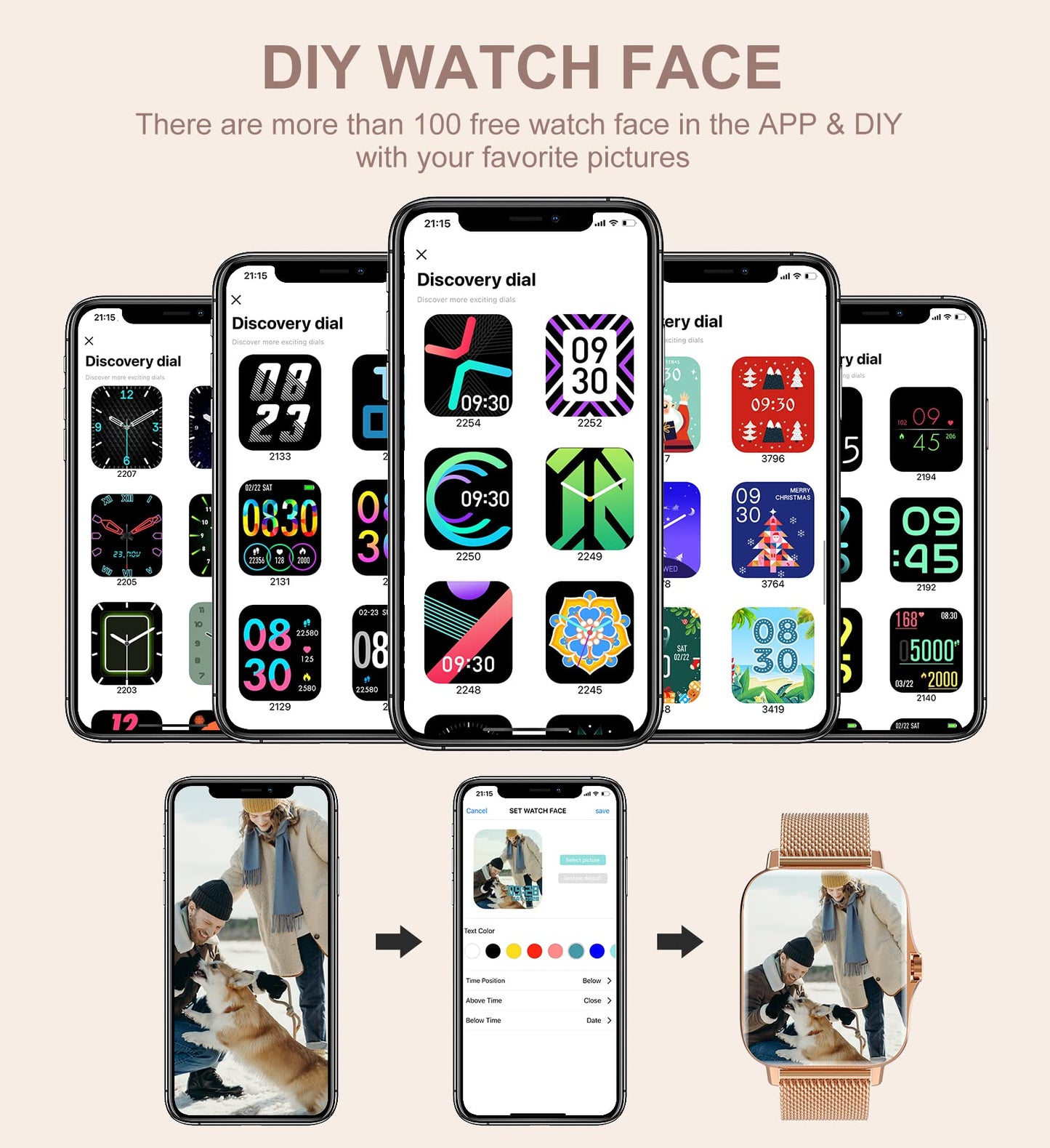 Iaret Smart Watch for Women(Call Receive/Dial), Fitness Tracker Waterproof Smartwatch for Android iOS Phones 1.7" HD Full Touch Screen Digital Watches with Heart Rate Sleep Monitor Pedometer