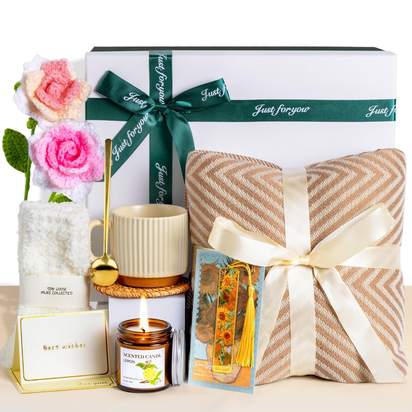 11PCS Birthday Gifts for Women, Self Care Gifts Baskets for Women Get Well Soon Gift with Soft Blanket, Thank You Gift for Wife, Mom, Care Package for Mothers Day, Christmas, Valentines