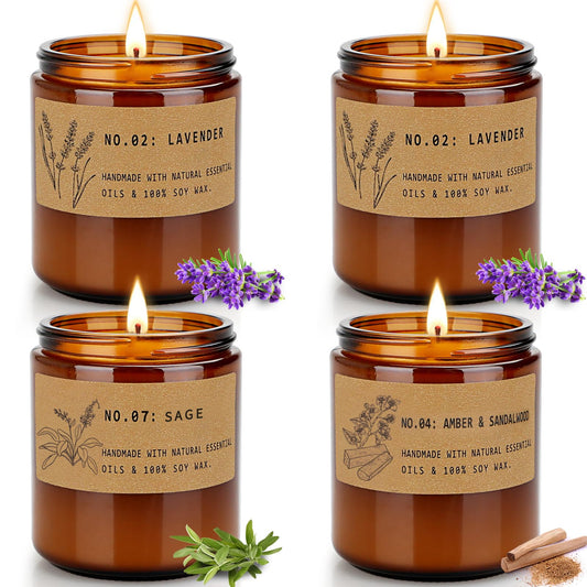 Aromatherapy Candles for Home Scented, Candle Gift Set for Stress Relief | Meditation | Yoga | SPA | Relaxing, Amber Jar Candles for Women, Birthday, Valentine, Mother's Day, 7.1 oz - Pack of 4