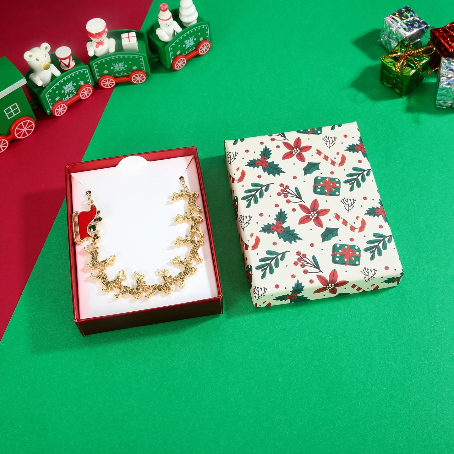 LILIE&WHITE Gold Christmas Necklace For Women Sleigh Reindeer Necklace With Colorful Rhinestone Christmas Jewelry Xmas Statement Necklace Santa Claus Bib Necklace