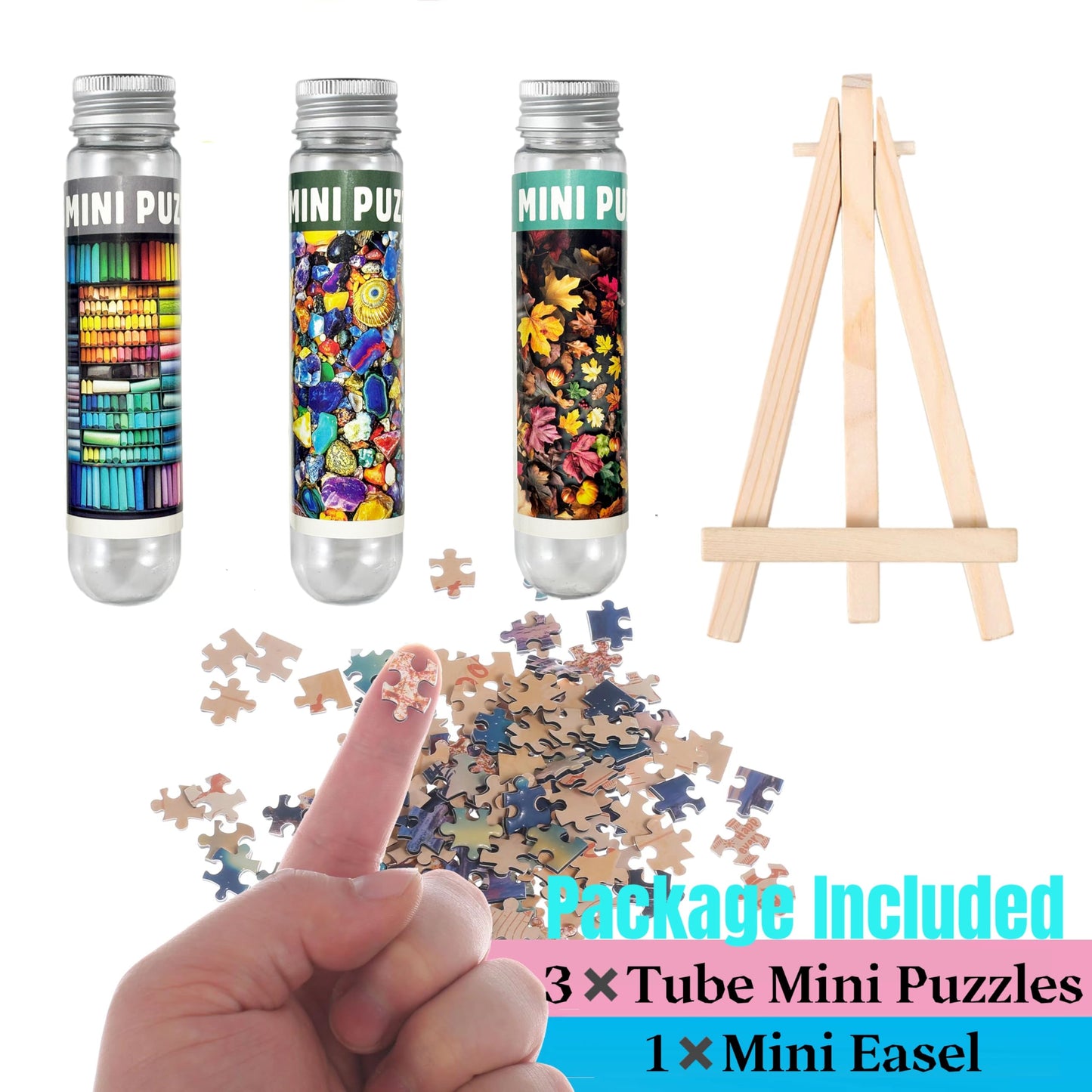 Small Jigsaw Puzzles for Adults 150 Pieces Mini Jigsaw Puzzles Challenging Colorful Leaf&Crayon Puzzles 6 x 4 Inches, 3 Pcs,Mini Easel Included