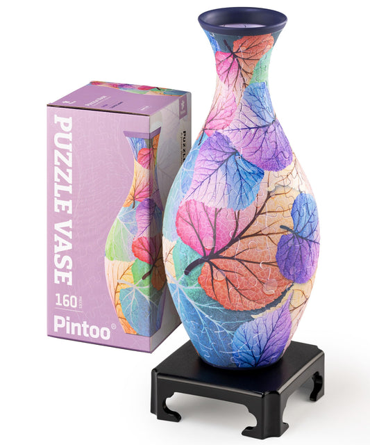 Pintoo 3D Puzzle Vase Unique Flower Vase Made by 160 Curved Plastic Puzzle Pieces House Warming Gift for Flower Arrangements and Home Decoration - [S1034] (Classic, Colorful Leaves)